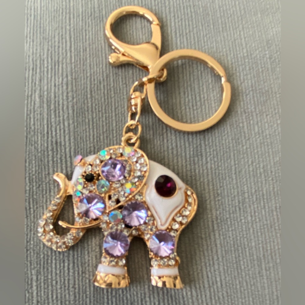NEW crystal gem elephant,quality jewelry, keychain bag charm,gold clasp,4.5”long